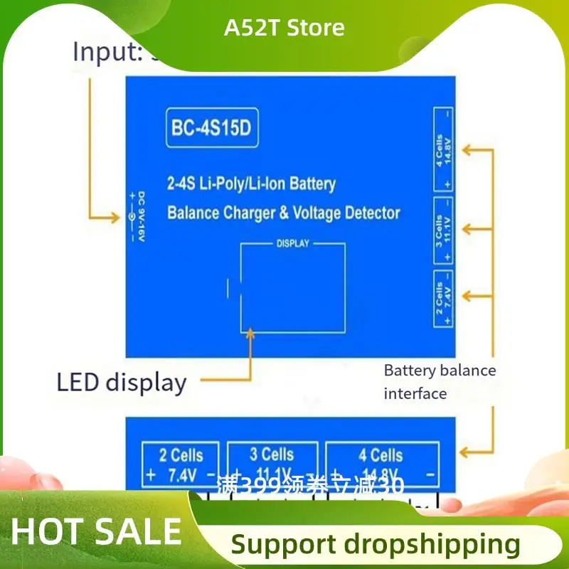 

A52T 8X BC-4S15D Battery Lipo Li- Balance Charger Voltage Detector LCD Digital Display Balance Charger For RC Battery