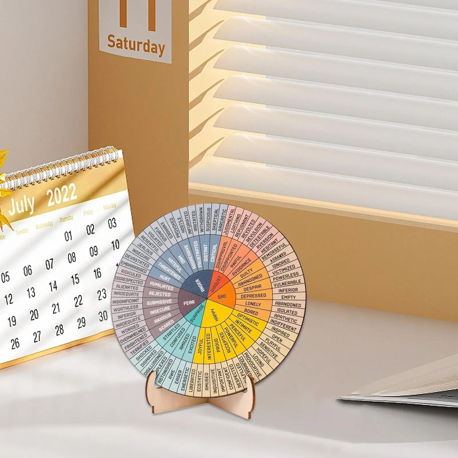 Feelings Wheel Therapy,Office Desk Decor,Double Sided Mental Health Office Emotions Chart With Stand, Therapist Gifts For Home
