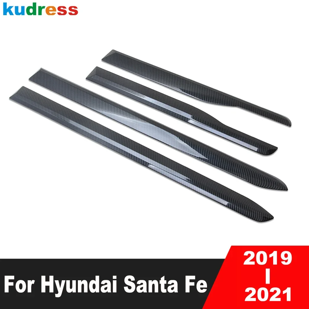 Side Door Body Trim For Hyundai Santa Fe 2019 2020 2021 Carbon Car Door Line Panel Streamer Molding Garnish Strip Accessories