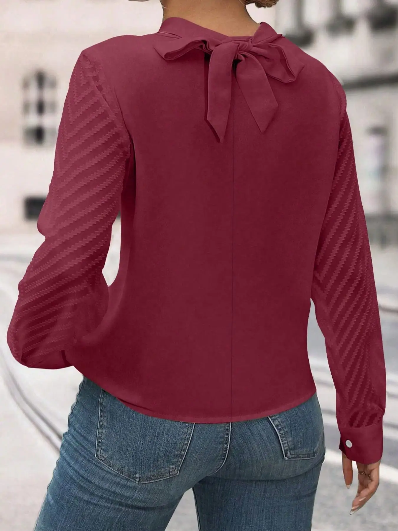 Plus Size Criss Cross Tie Back Blouse, Casual Long Sleeve Top for Spring & Fall, Women's Clothes for Daily Wear