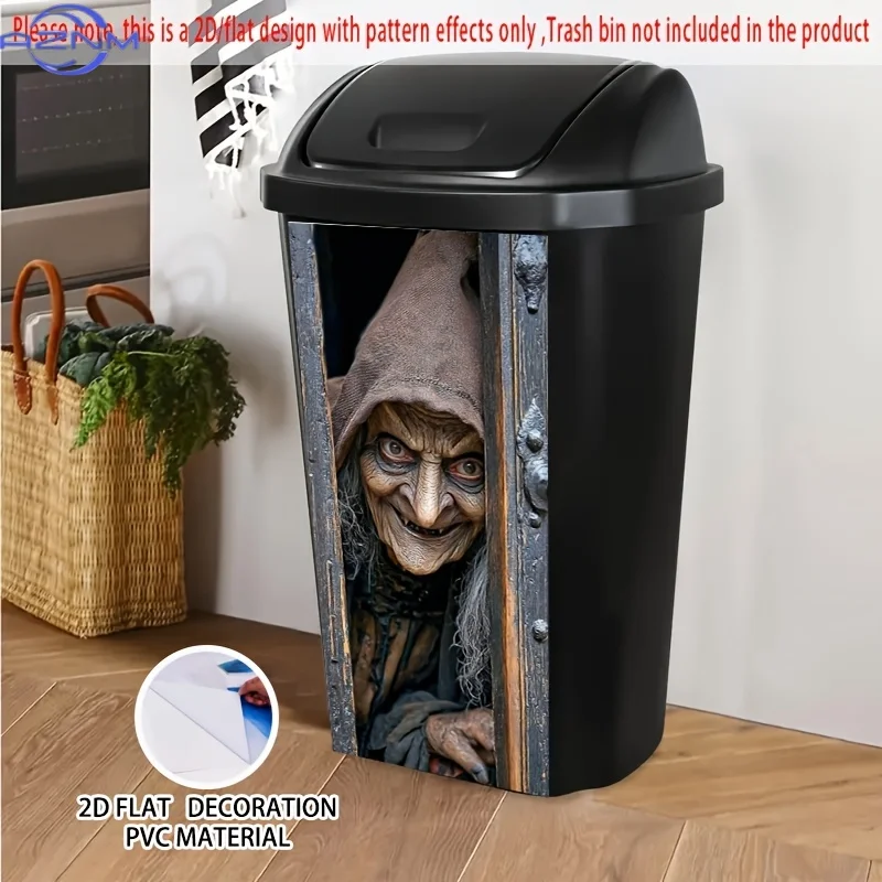 Witch Peeking Self-Adhesive Dustbin Stickers, PVC Trash Can Decorative Stickers, Wheelie Bin Stickers,  for Halloween Party, H