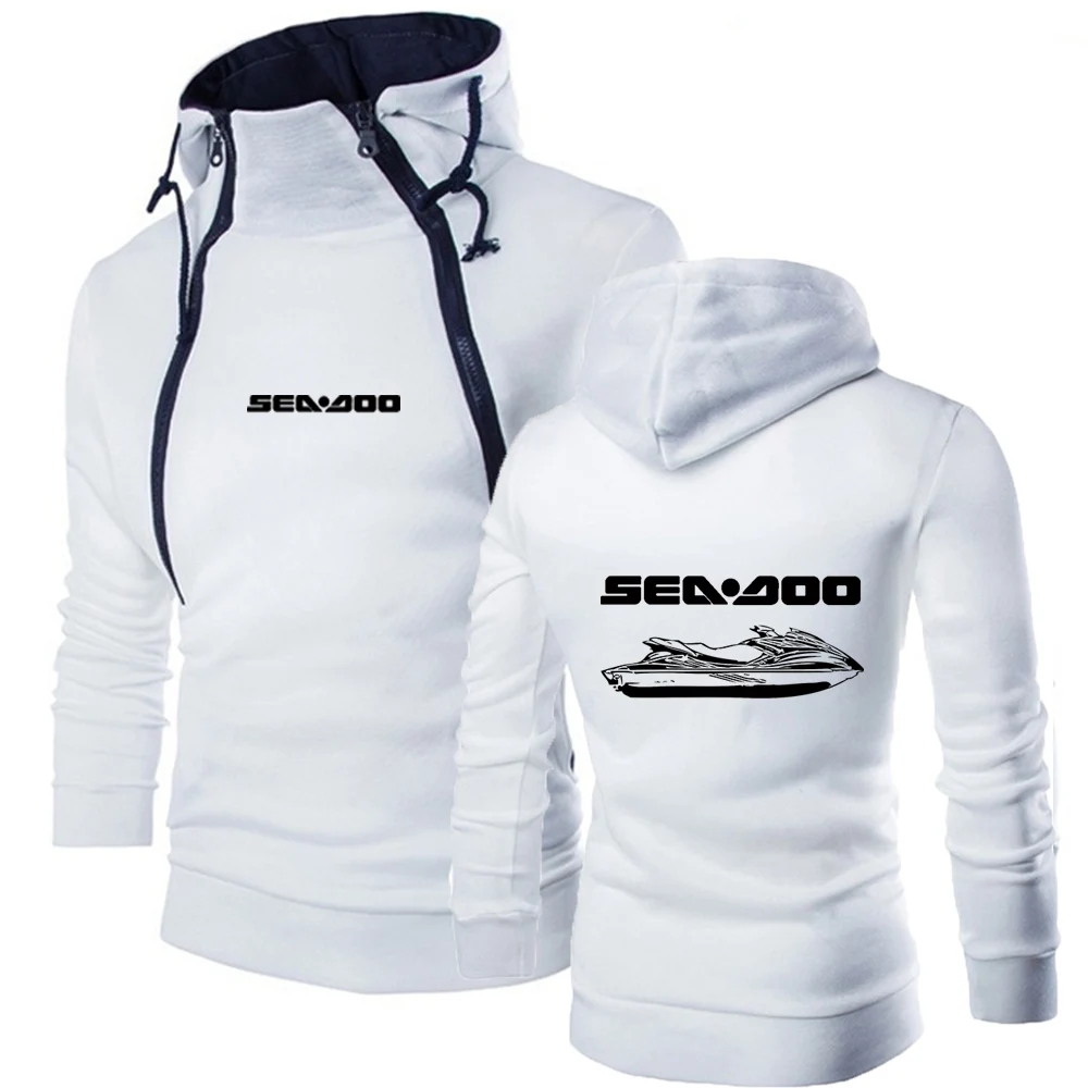 Sea Doo Seadoo Moto Men's New Solid Color Hoodie Double Zipper Design Pullover Hooded Sweatshirt Long Sleeve Sports Sweater Tops