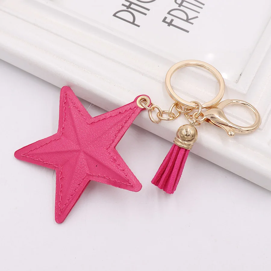 Fashion leather tassel pentacle keychain bag car mobile phone pendant keychain ornament