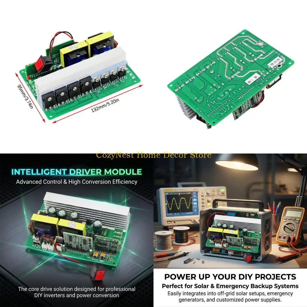 92MF Adjustable 110V-220V Output Driver Board 12V Input 600W 50Hz with Large Aluminum Heat Sink for Workshop Review, Repair