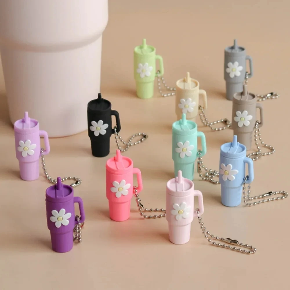 Silicone Tumbler Milk Tea Charms Keychains Accessories for Stanley Hanging Water Handle Identification Keyring Car Trinket Decor