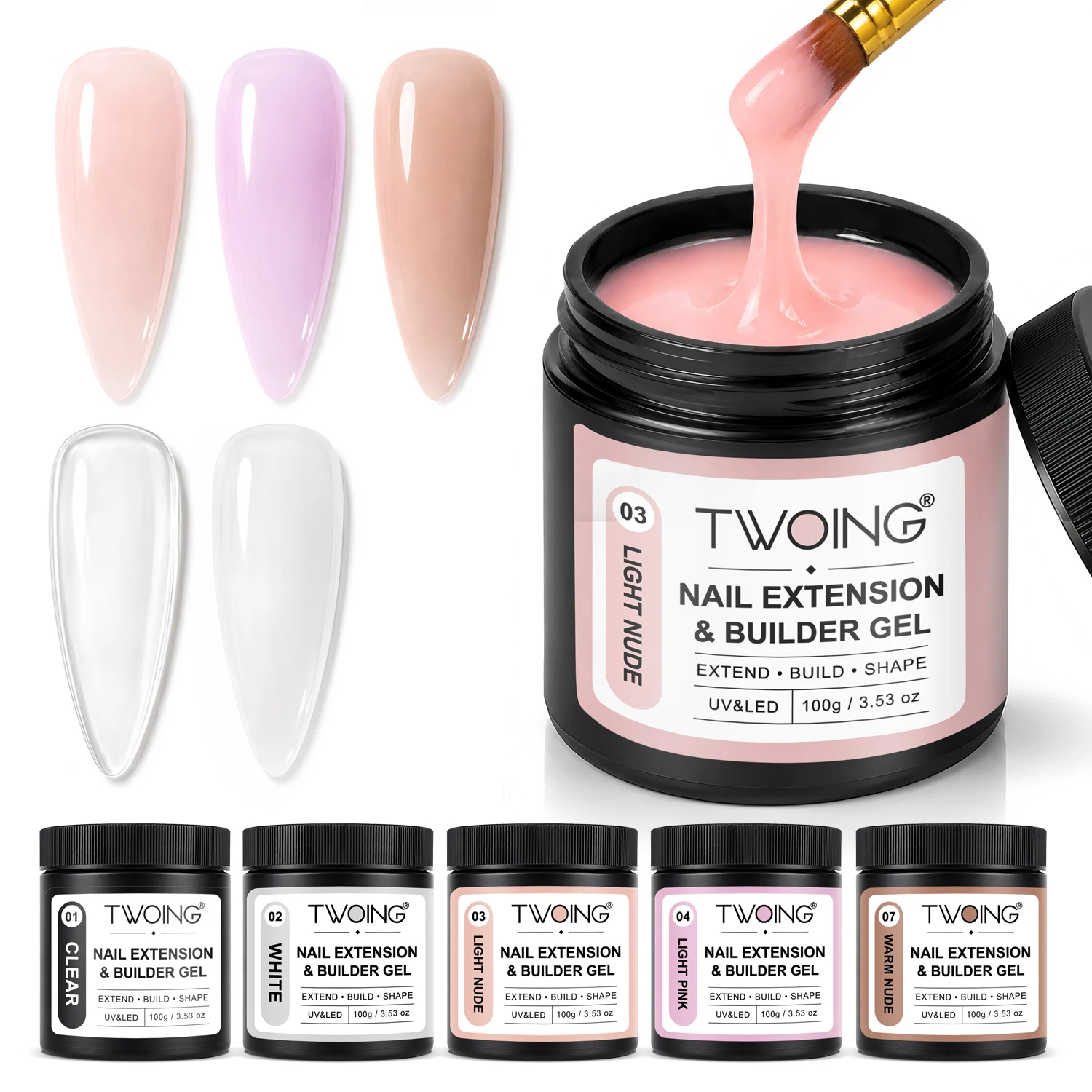 TWOING 100g Builder Nail Gel White Nude Pink Nail Extension Gel Multifunctional Nails Art Gel Polish Soak Off UV for Salon DIY