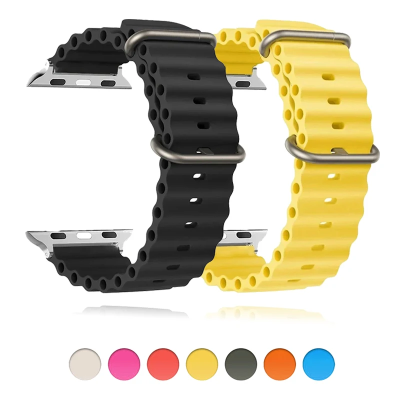 Correa oceánica para Apple Watch Band 10 9 8 7 45mm 41mm 44mm 46mm pulsera de silicona para iWatch 6 5 4 3 SE Ultra 49mm 40mm 42mm