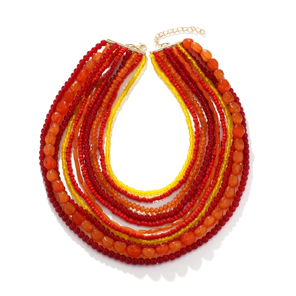 2024 New Bohemia Handmade Resin Stone Beaded Necklaces for Women Vintage Irregular Jewelry Choker Necklace Party Travel Gifts