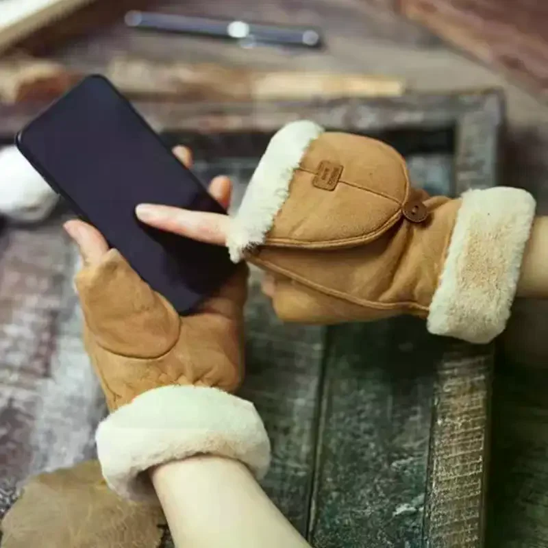 قفازات دافئة الطالبات الخريف والشتاء لطيف زائد المخملية سميكة أفخم غطاء الوجه مكتب شاشة تعمل باللمس قفازات الوجه الاصبع