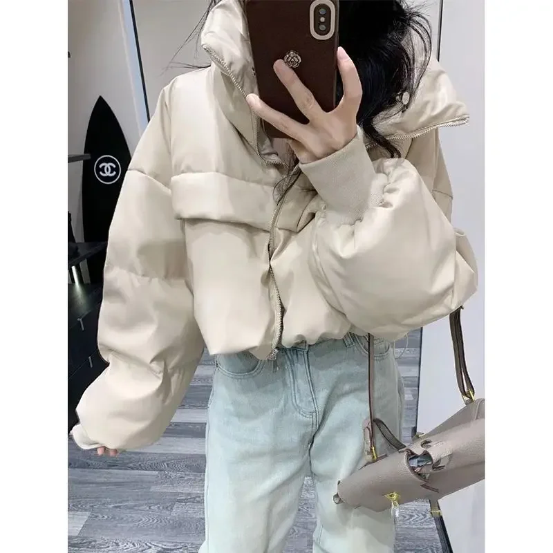 

Уличный стиль, женская зимняя корейская версия из искусственной кожи, новая свободная хлопковая куртка в стиле хлеба, модная женская верхняя одежда небольшого размера