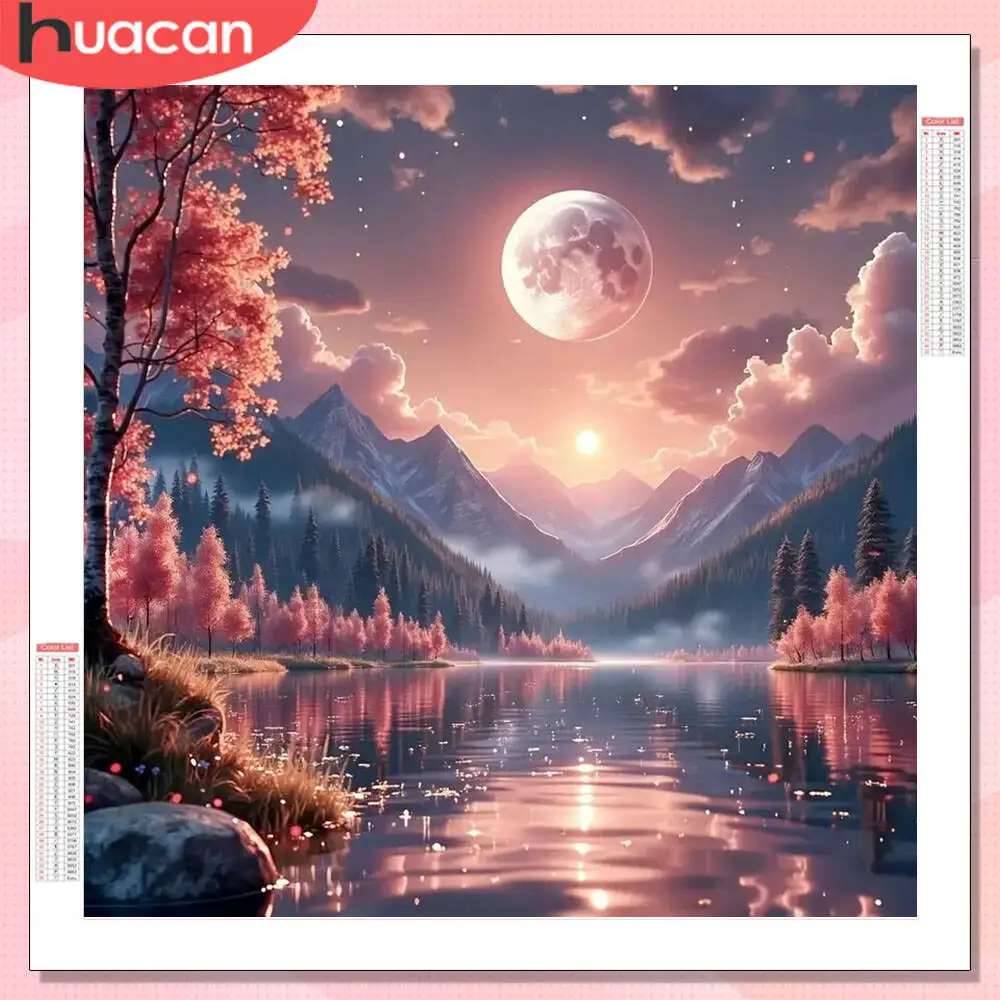 

HUACAN алмазная живопись горный морской пейзаж полная круглая дрель домашний декор мозаика озеро стразы фотографии