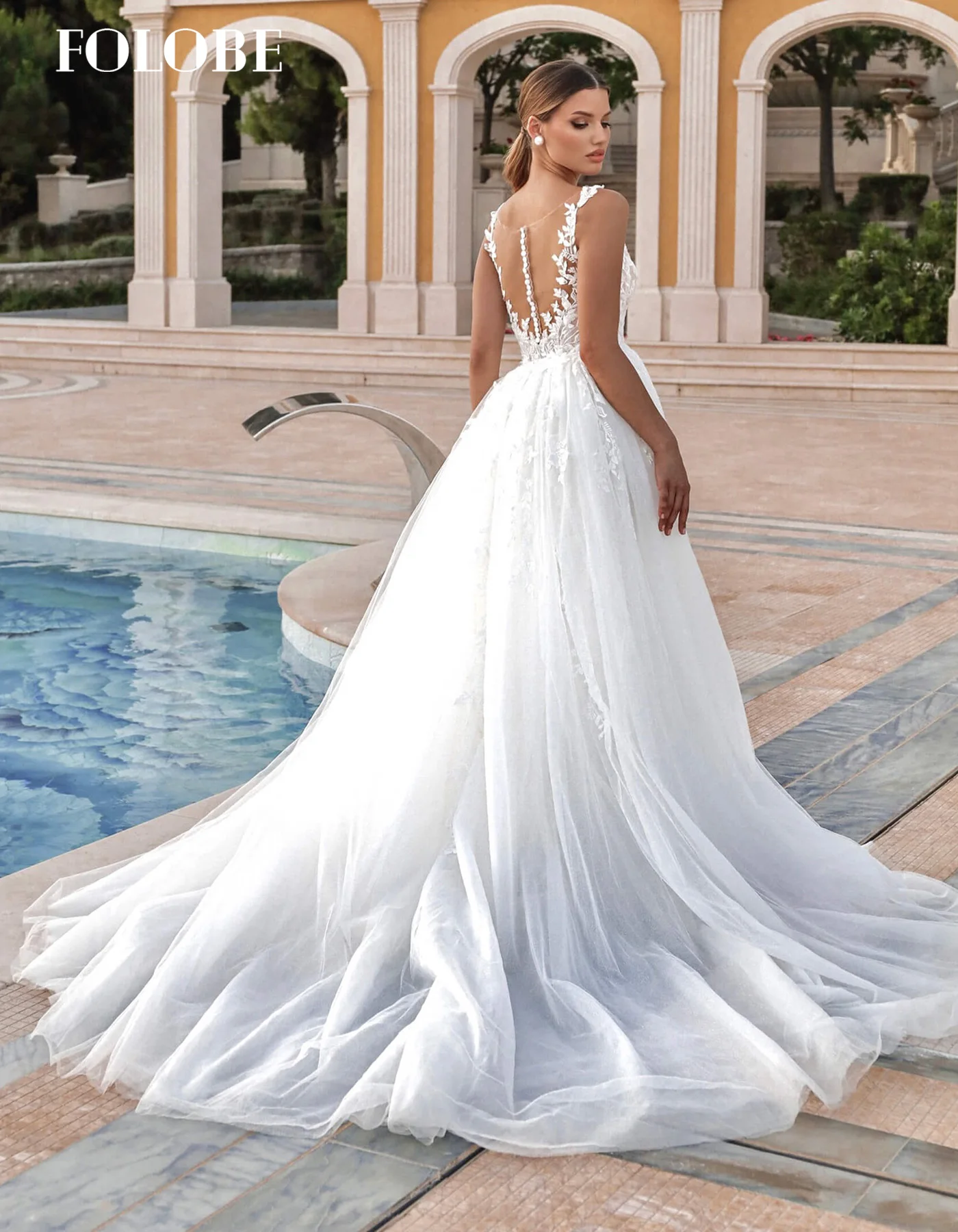 FOLOBE Exquisite Sleeveless Wedding Dresses For Woman Bride Detachable Train Mermaid Robe De Mariée Personalized Customized