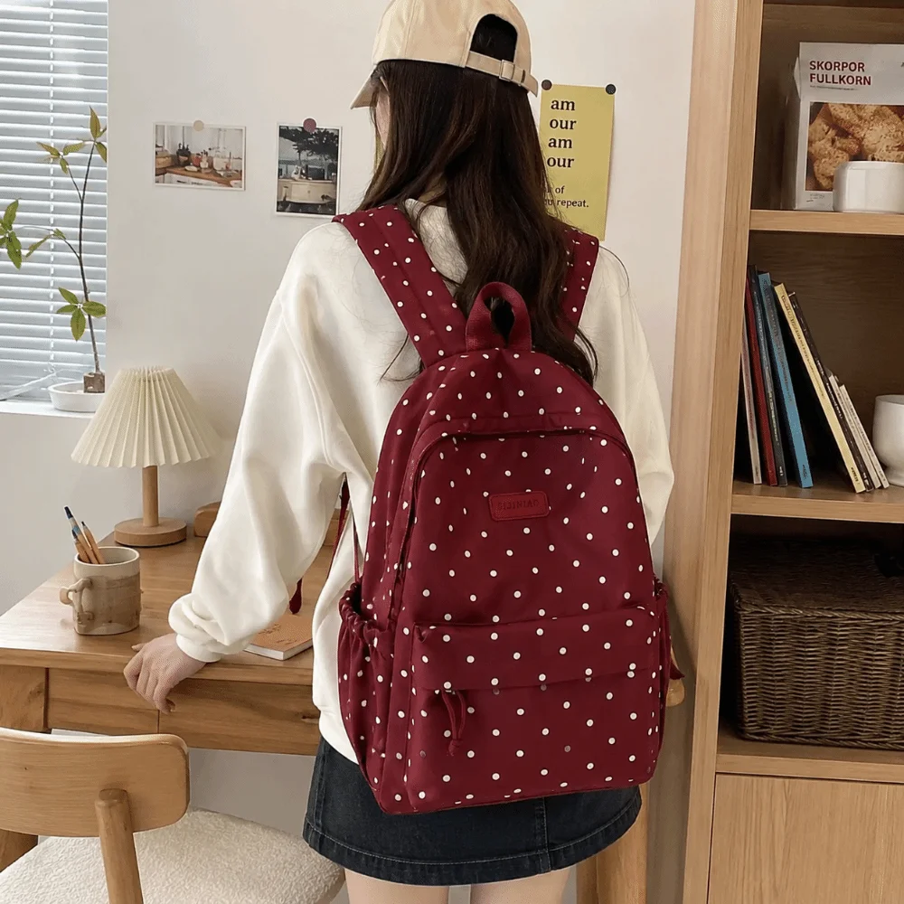 Urban Style Dual-Shoulder Polka Dot Backpack Large Capacity Lightweight Travel Backpack Durable Waterproof School Bags Office