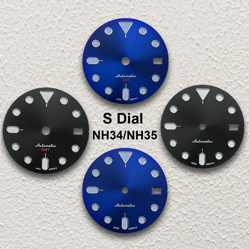 28.5mm SKX007 GMT S 5 Dial Fit NH35/NH34 Movement Green Luminous Black/Blue Dial Watch Modification Accessories