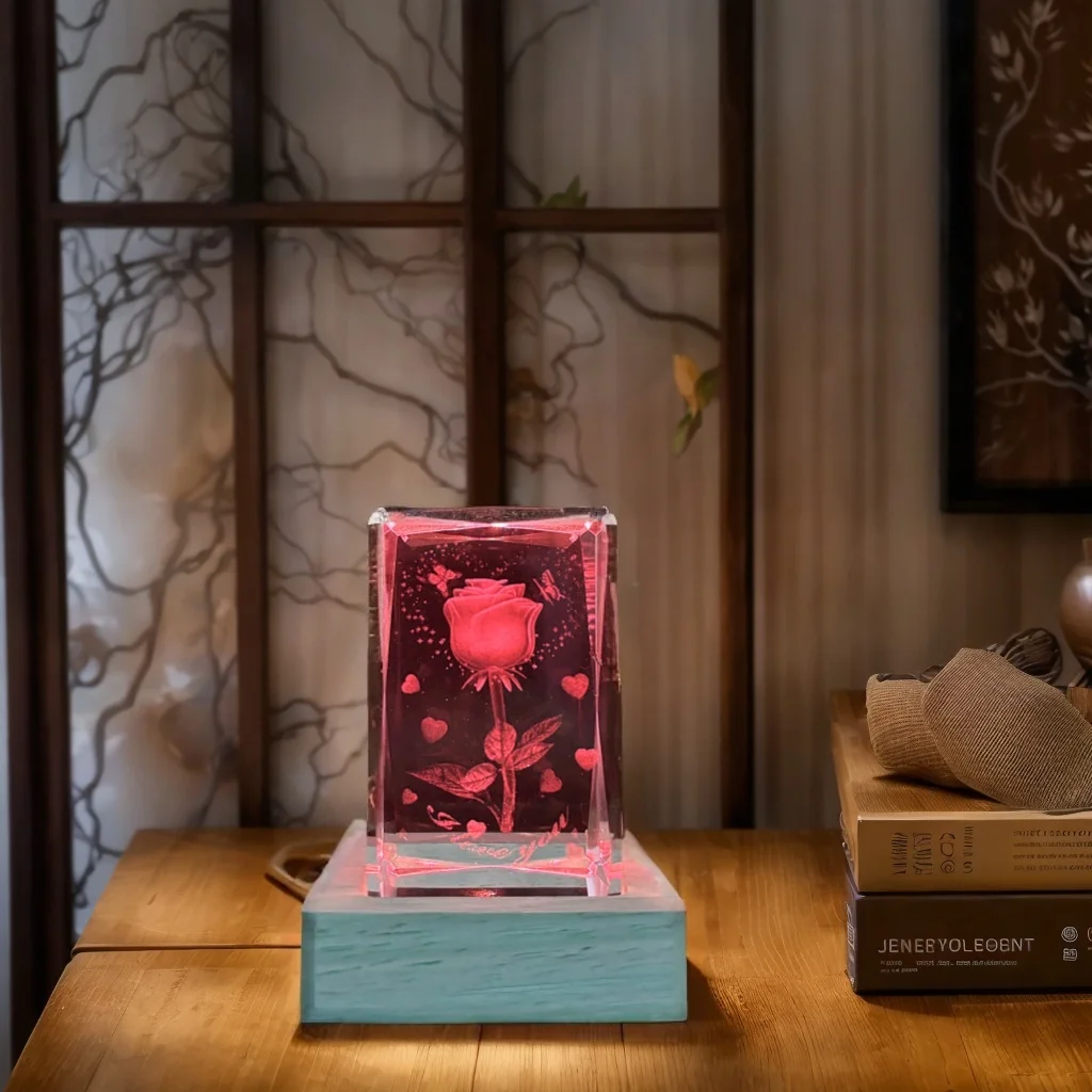 1 unidade ‌   Butterfly dance Rose presente de feriado de cristal, enfeites decorativos, com base USB, é um presente de feriado elegante. Para parentes,