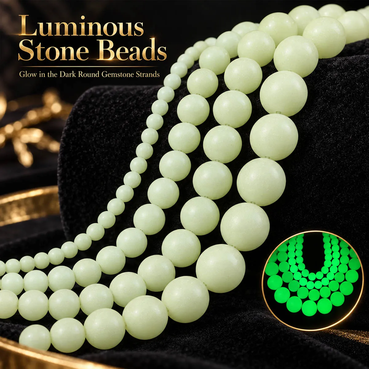 4-12mm 16pcs Stones Half Strand Green Glow the Dark Spacer Loose Beads For Jewelry Bracelets Necklace Making DIY Accessories