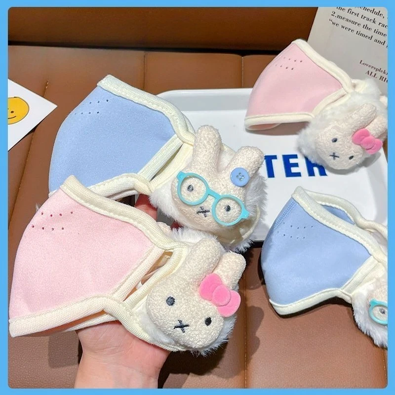 Cartoon Kawaii Integrated Mask and Earmuffs Thickened and Velvet Keep Warm Ear Protection Antifreeze Face Mask Good Looks Miffy