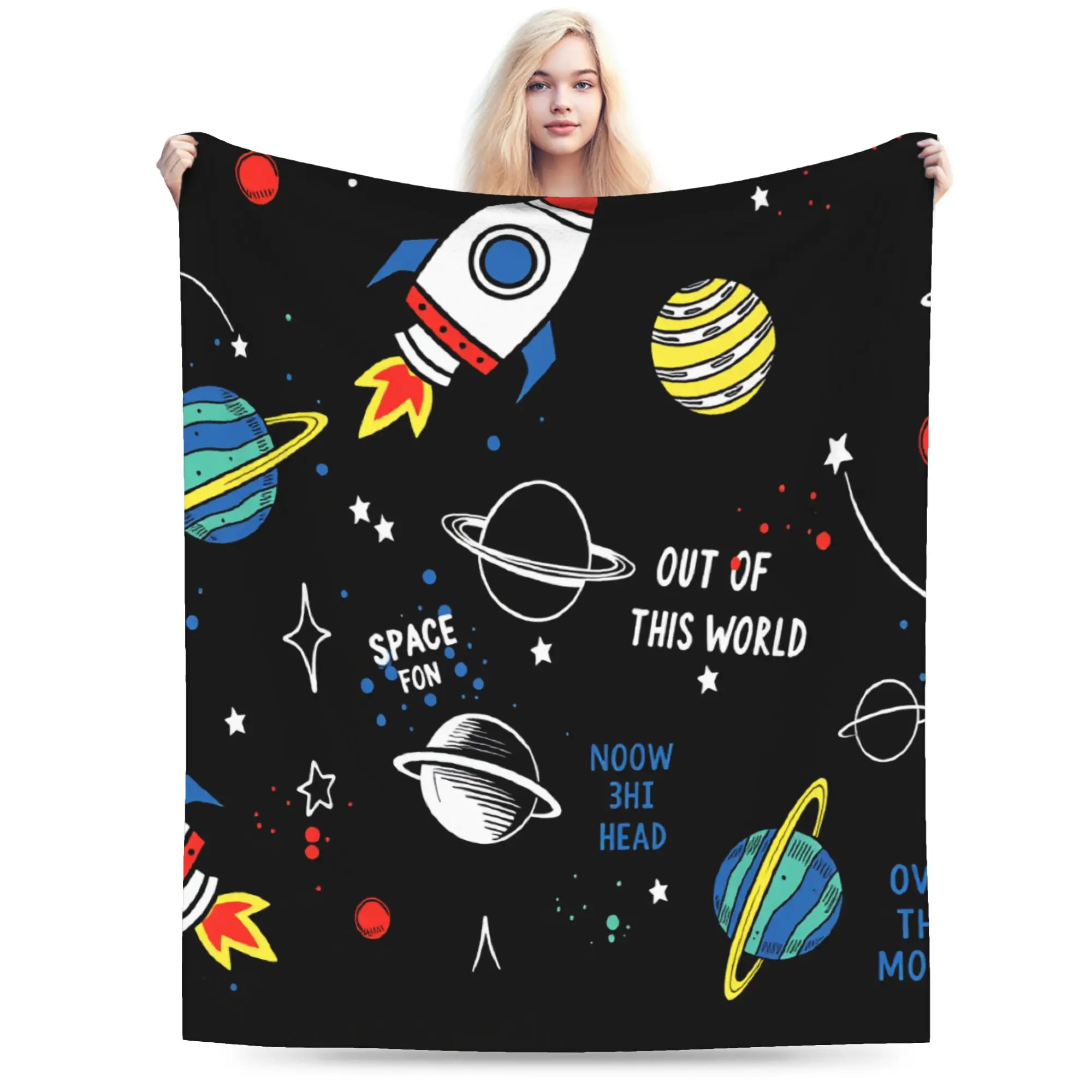 Space Planets Rockets  Plush Blanket Girls Boys  Flannel Bedding Throws For Home Decor Soft Warm Customized Quality Bedspread