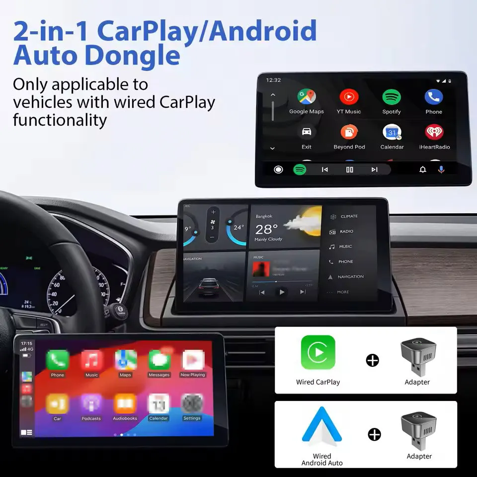 

Universal 2-in-1 Wireless CarPlay And Android Auto Adapter AI Smart Box Plug & Play iPhone Car Control for All Cars