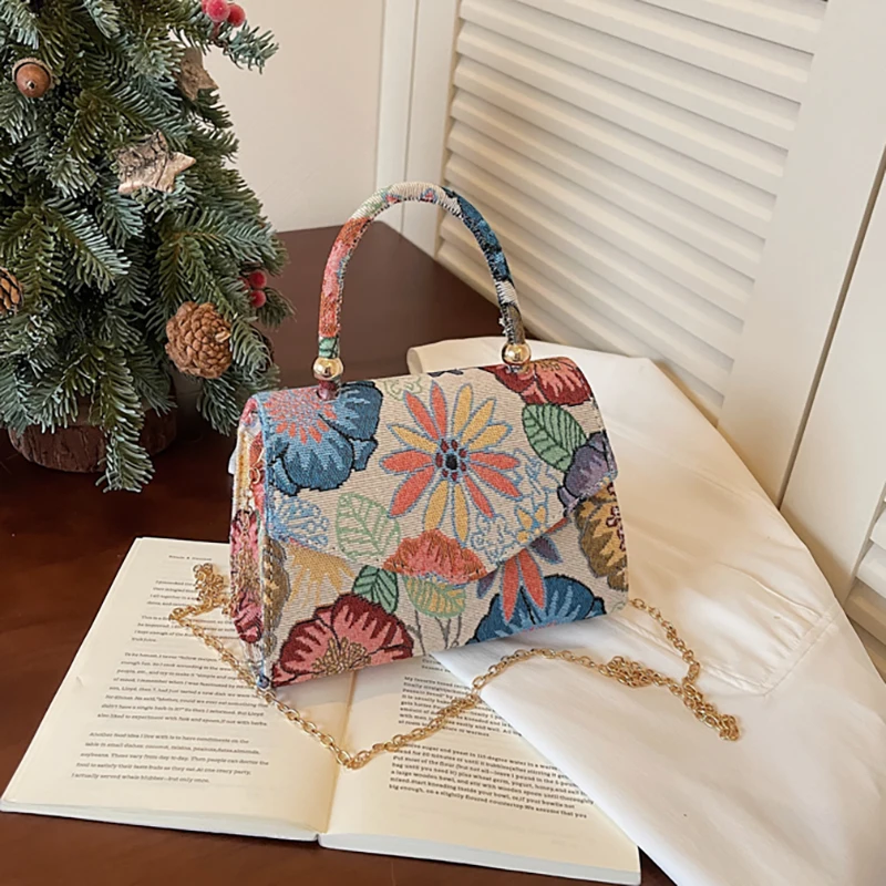 

Floral Embroidery Top-handle Bags For Women Jacquard Flap Chain Shoulder Cross Body Bag 2026 Summer Latest Designer Handbags Lux