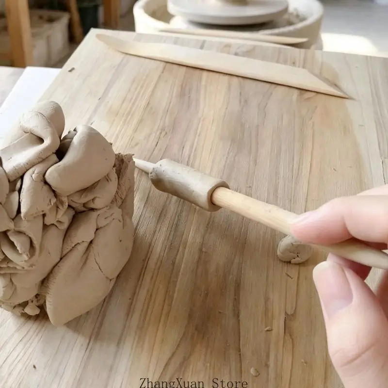 Holz-Ton-Schnitzwerkzeuge mit spitzen, abgerundeten und flachen Enden, 6-teilige Keramik-Formwerkzeuge zum detaillierten Glätten – Detail 7
