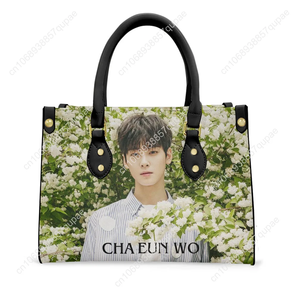 KPOP Cha Eun Woo Tote Bag Purse Womens Mens Personalized Text Image PU Leather Handbag Business Shopping Gift Bags