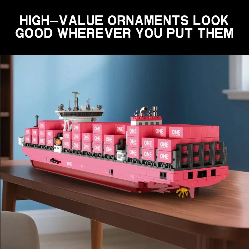 Creative Bricks Puzzle Pink Cargo Ship Container Boat  Model MOC Kits Vessels Building Blocks Toys Adult Birthday Gifts 1446Pcs view 5