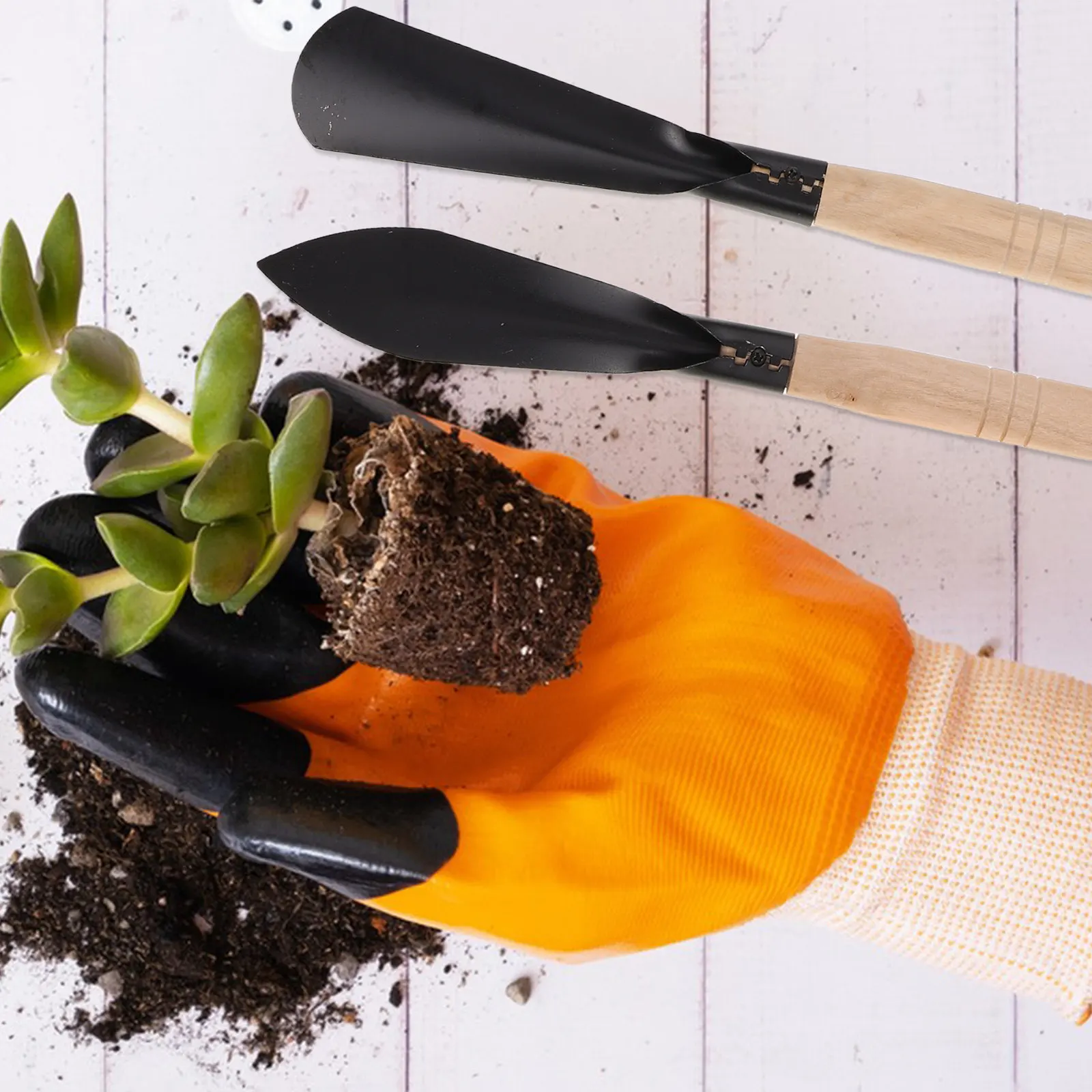 Iron Garden Shovel Set with Wooden Handle – Small Trowel for Indoor Gardening, Potted Plants, Bonsai & Succulents