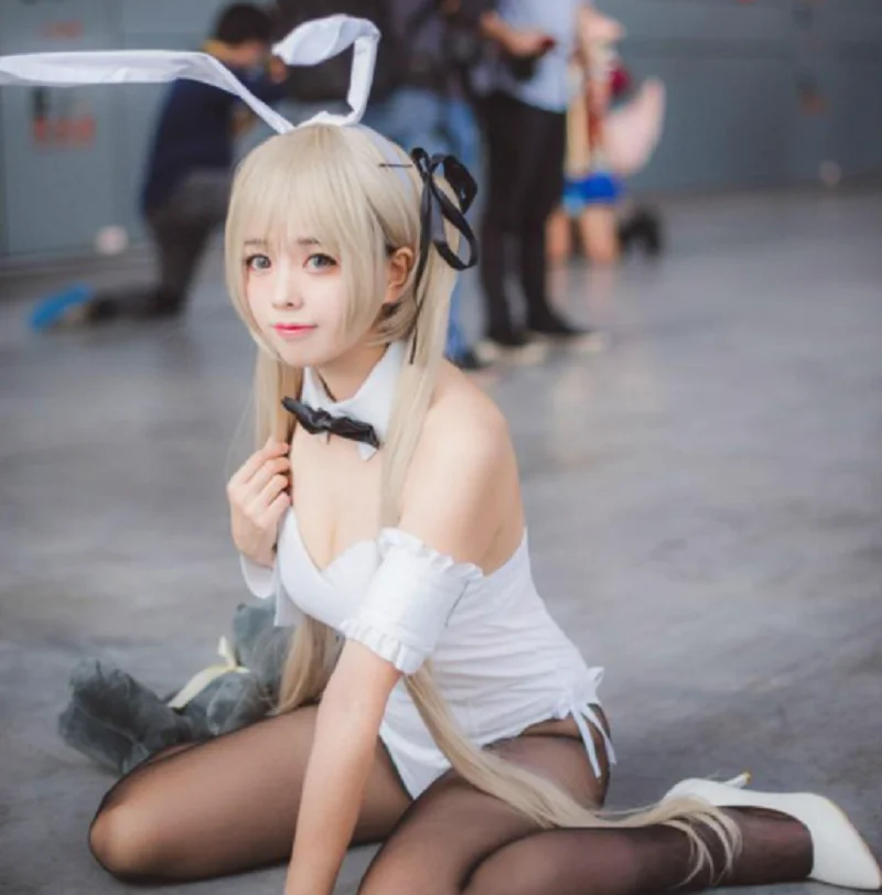 

Hot selling spring wild dome animation Sexy Fun nylon white rabbit ear Cosplay uniform set