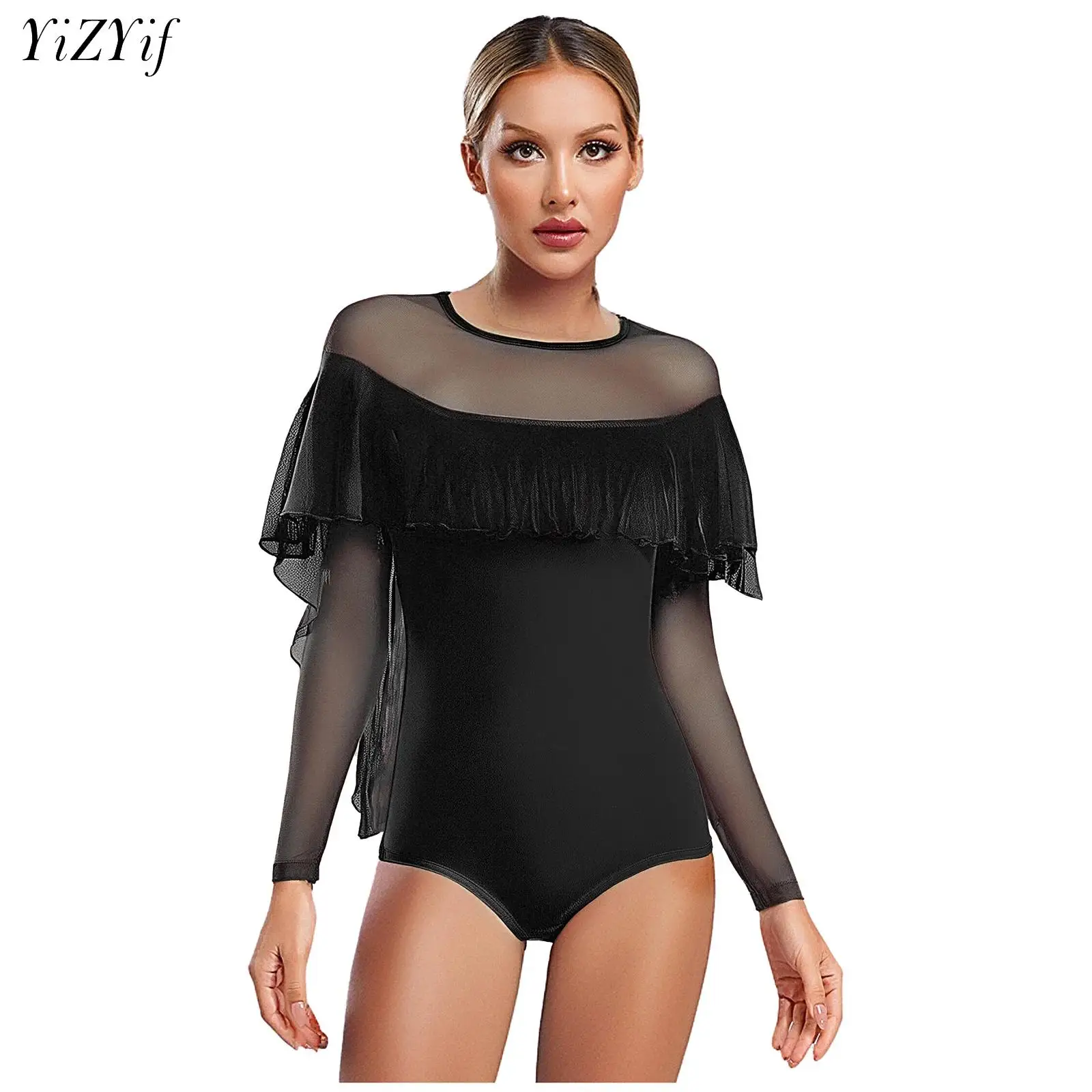 

Summer Ruffle Ballroom Dance Bodysuit Tops Women ChaCha Dancewear Samba Rumba Practice Clothes Latin Dance Performance Costumes