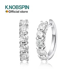 KNOBSPIN D Color Moissanite Loop Earring 925 Sterling Sliver Plated with 18k White Gold Earring for Women Sparkling Fine Jewelry