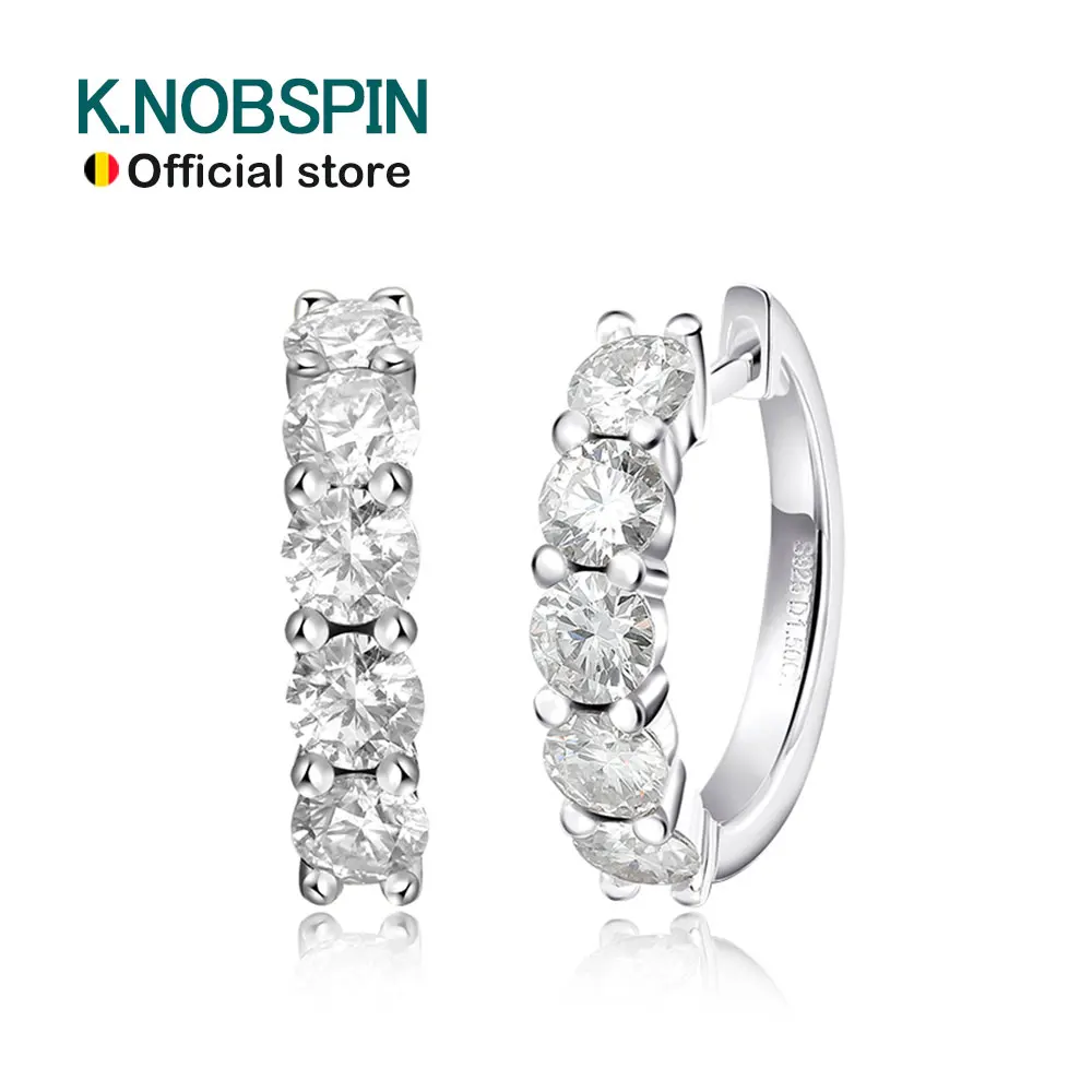 KNOBSPIN D Color Moissanite Loop Earring 925 Sterling Sliver Plated z 18-karatowym białym złotem Kolczyk dla kobiet Błyszcząca biżuteria