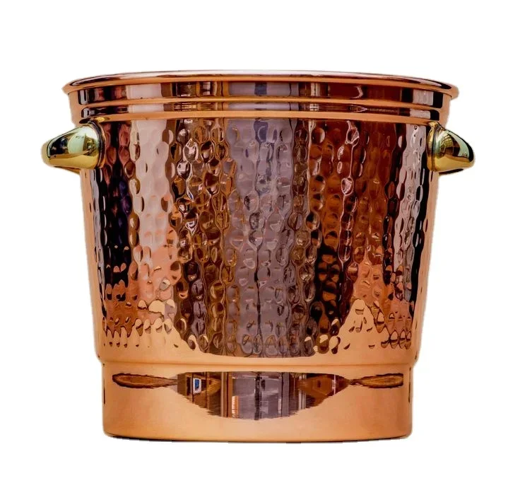 100% Pure Copper Hammered Steel Plated Wine Chiller Ice Bucket and Beverage Tub for Wine and beer Chilled for Barware and Hotel