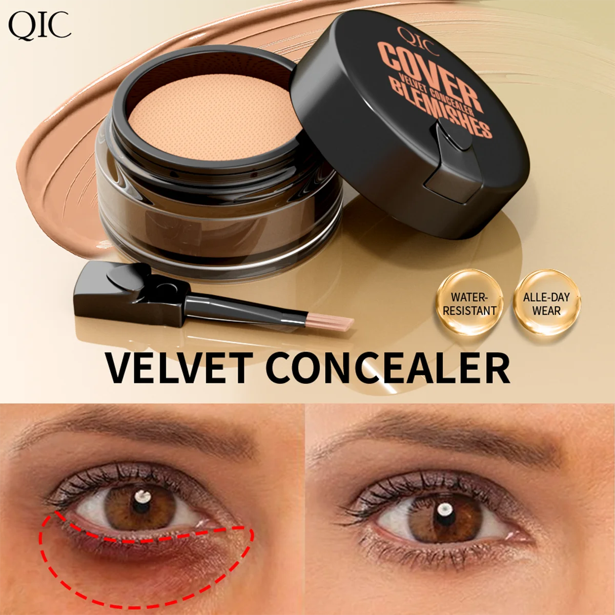 QIC ハイドレーティング アイ ブライトニング コンシーラー コントゥアクリーム フルカバー ロングラスティング コレクティング アイ コンシーラー、パーフェクトルックメイクアップ