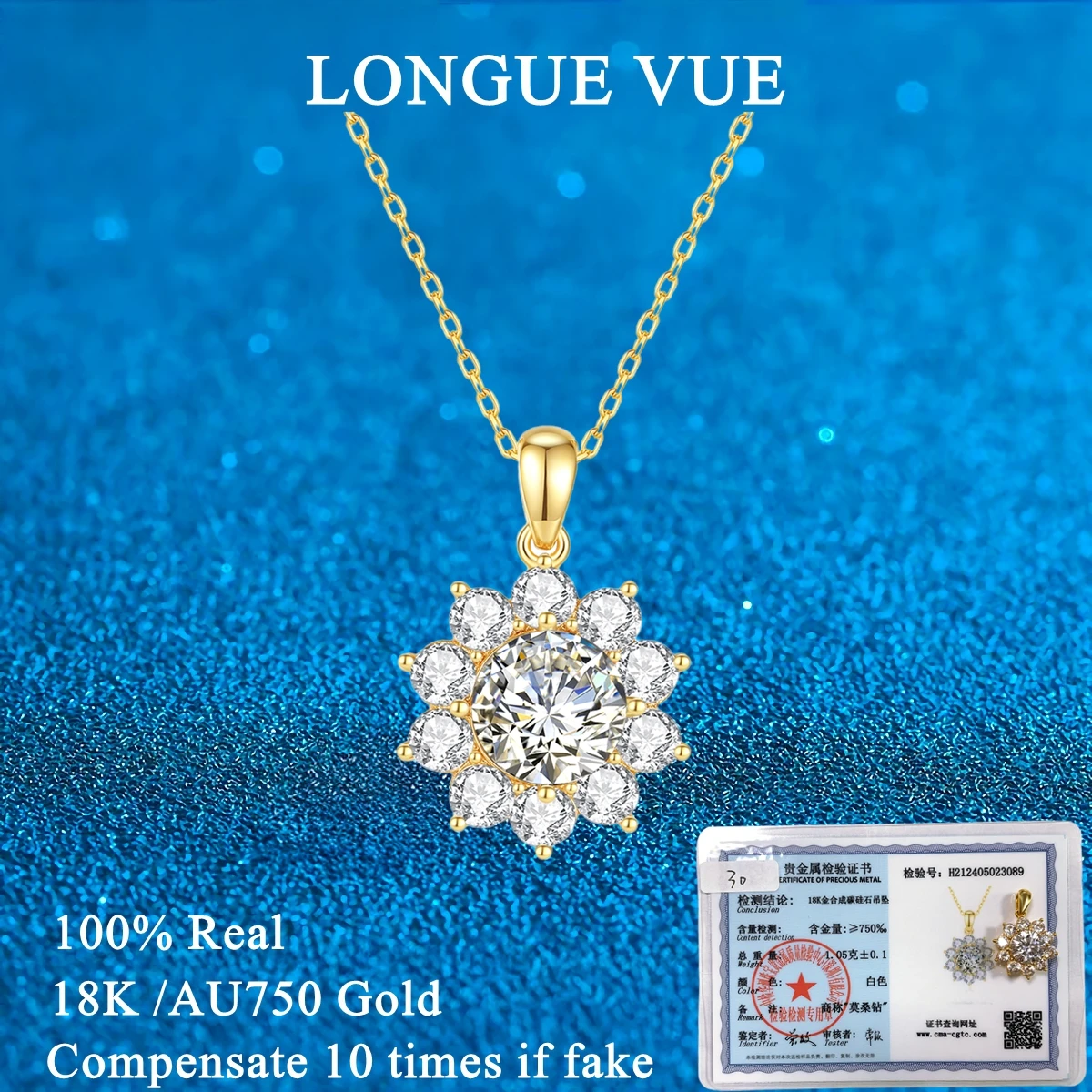 

Sunflower 18K Gold Moissanite Pendant Women Wedding Lab Diamond Necklace Charm for Engagement Party Bridal Jewelry Accessorise