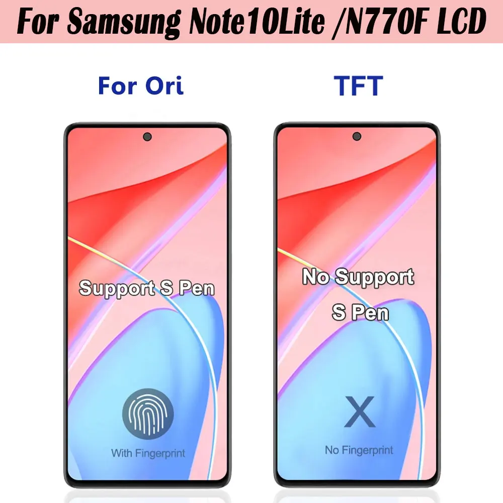 Note10 lite Display with Fingerprint For Samsung Note 10 Lite Screen Replacement SM-N770F,N770F/DS LCD Screen With Frame