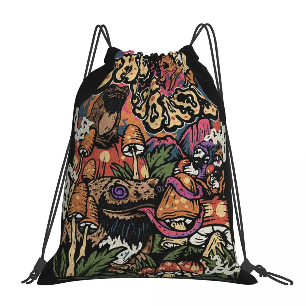 DMT Toads - Psychedelic Trippy Rave Art Backpacks Drawstring Bags Drawstring Bundle Pocket Sports Book Bags