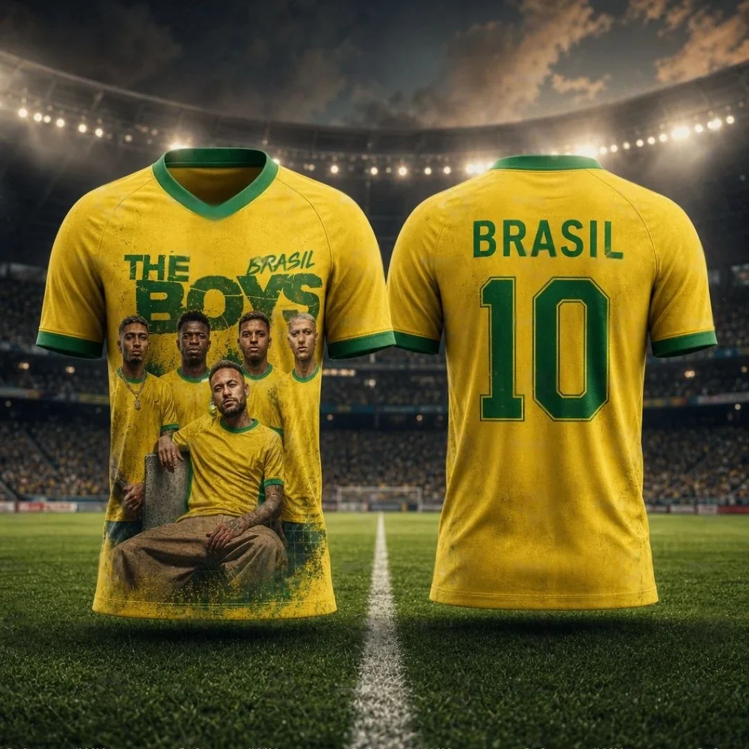 Unisex Brasilien Neymar Junior Nr. 10 Fußball-Trainingskleidung Sommer-Sport-T-Shirt für Herren Übergroßes Sportshirt für Kinder