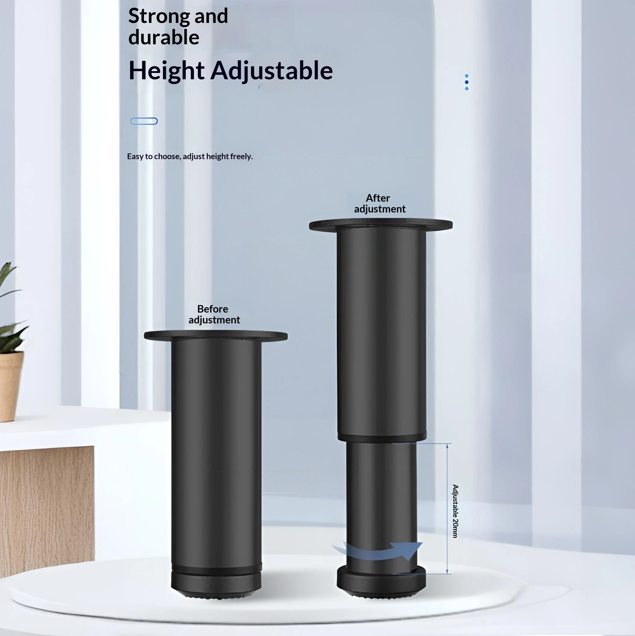 4pcs Adjustable Furniture Support Legs, Heavy Duty Sofa Risers for Bed Frame, Coffee Table, TV Stand with Load-Bearing Capacity