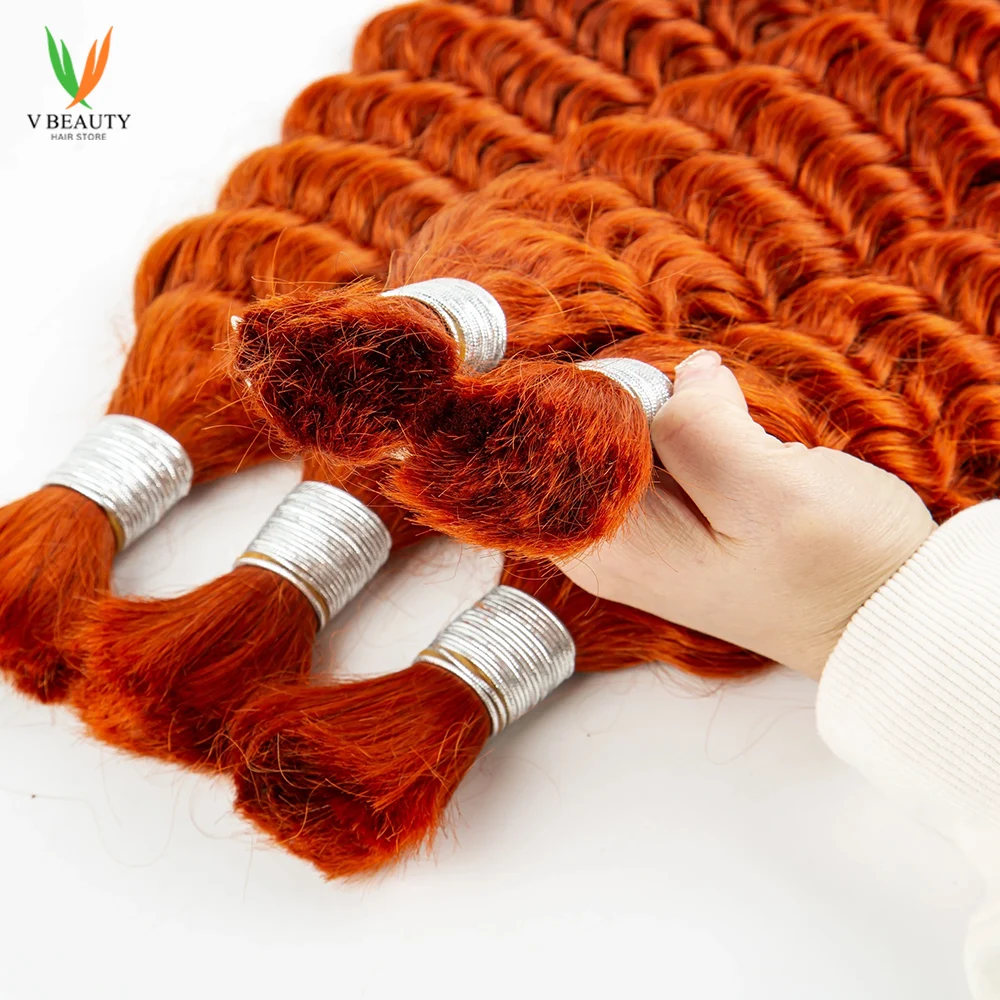 Deep Wave Bulk Human Hair for Braiding Ginger Color Human Hair Bulk for Bohemia Braids No Weft Human Hair Bulk Deep Wave Hair