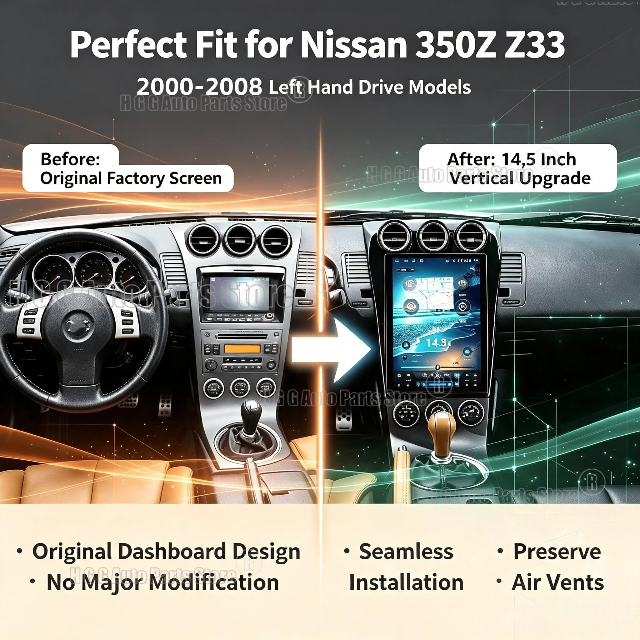 Android15 Carplay Car Radio 14.5 inch Touch Screen For Nissan 350z Z33 2000-2008 GPS Navigation Multimedia Player Head Unit Auto