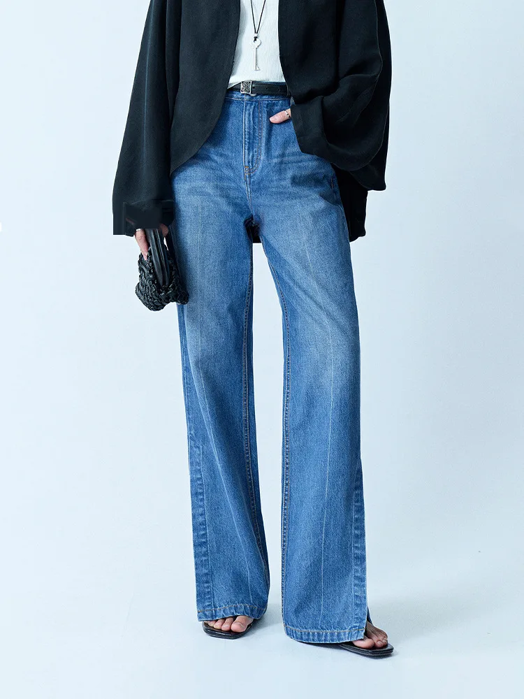 Withered 2026 French Minimalist Women's Mom Jeans Slit Imported Türkiye Cotton Straight Jeans Women's Denim Pants Woman Clothes