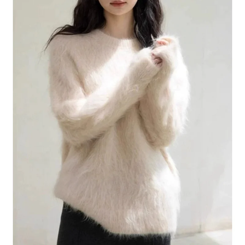 

High-End Soft Mink Velvet Pullover Sweater Women, Autumn And Winter Lazy Style, Fluffy Knitted Top, Thickened Outerwear