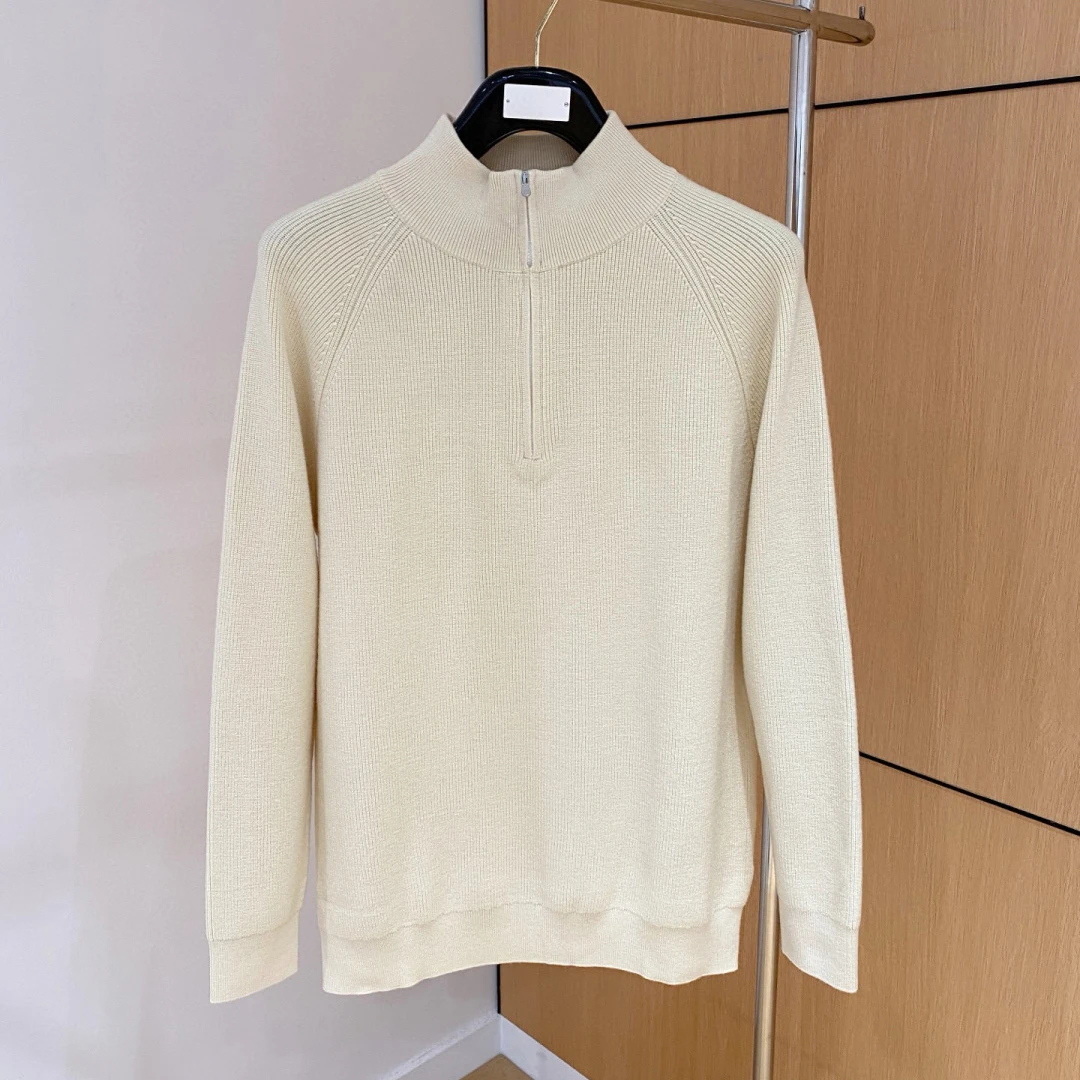 

BC simple and versatile solid color men's long-sleeved zipper stand-up neck knitted sweater