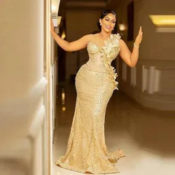 Luxury Evening Dresses Sequined Mermaid robe de soiree Gold Long Party Gowns Sequined Floral Prom Dress vestidos de noite
