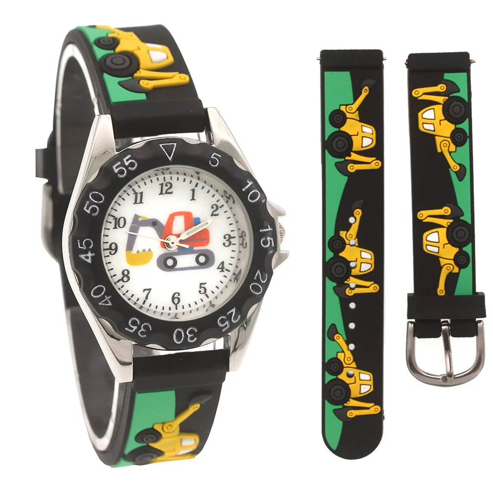 

High Quality New Student Children's Cartoon Excavator Silicone Strap Quartz Watches Kids Boys Watch