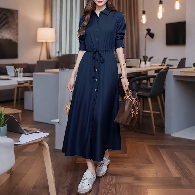 ZANZEA Moda Donna Camicia a maniche lunghe Abiti Risvolto Fasciatura Party Vestido 2025 Autunno Tinta unita Elegante Casual Allentato Vestito estivo