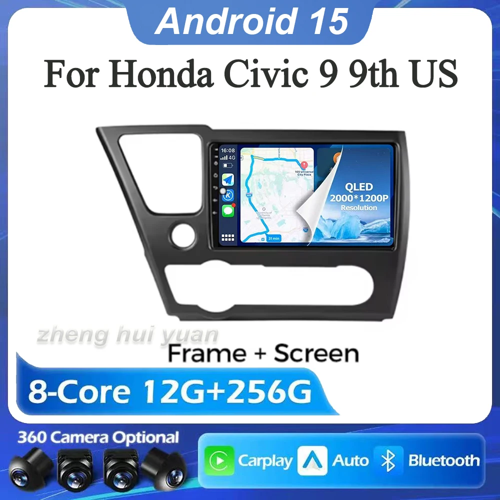 Para Honda Civic 9 9th US remitente CoupeFor Honda Civic 9 9th US remitente Coupe Android 15 Carplay Auto Radio de coche vídeo Multimedia