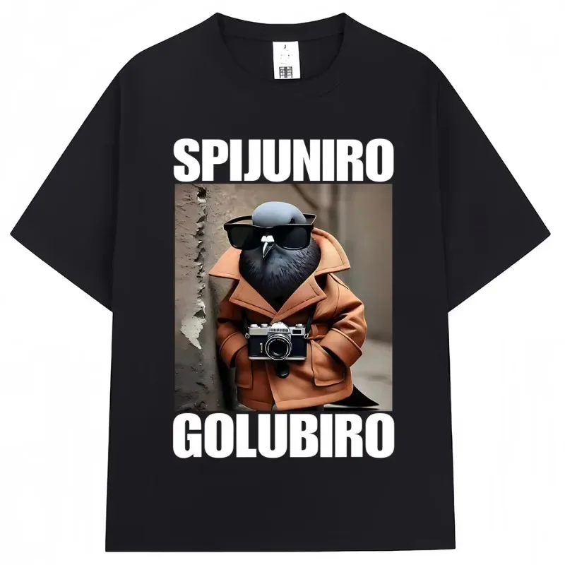Spijuniro Golubiro Funny Italian Brainrot Meme T Shirt Humor Pigeon Graphic Men Women Novelty T-shirts Fashion Loose Cotton Tees