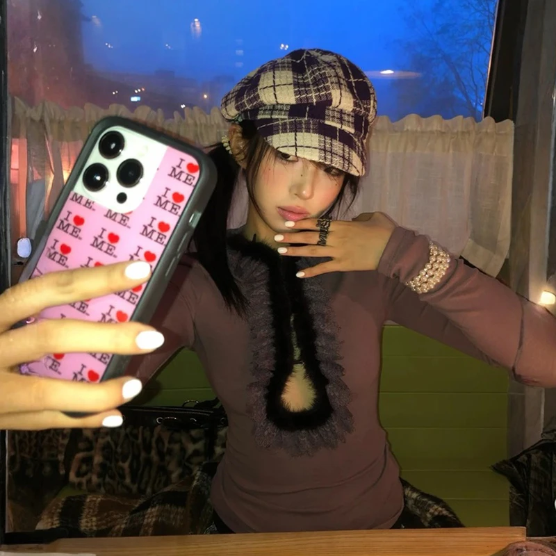 Genayooa Y2k Fairycore t-shirt femmes Patchwork à manches longues t-shirt hauts japonais années 2000 esthétique Grunge hauts Streetwear t-shirts